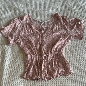 Abercrombie & Fitch Dusty Rose Floral Tie-Front Peplum Blouse